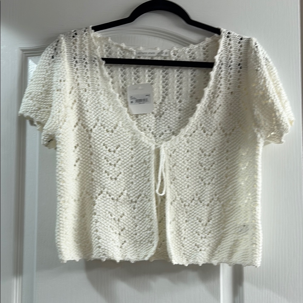 Altar'd State Cream Cropped Tie Front Blouse